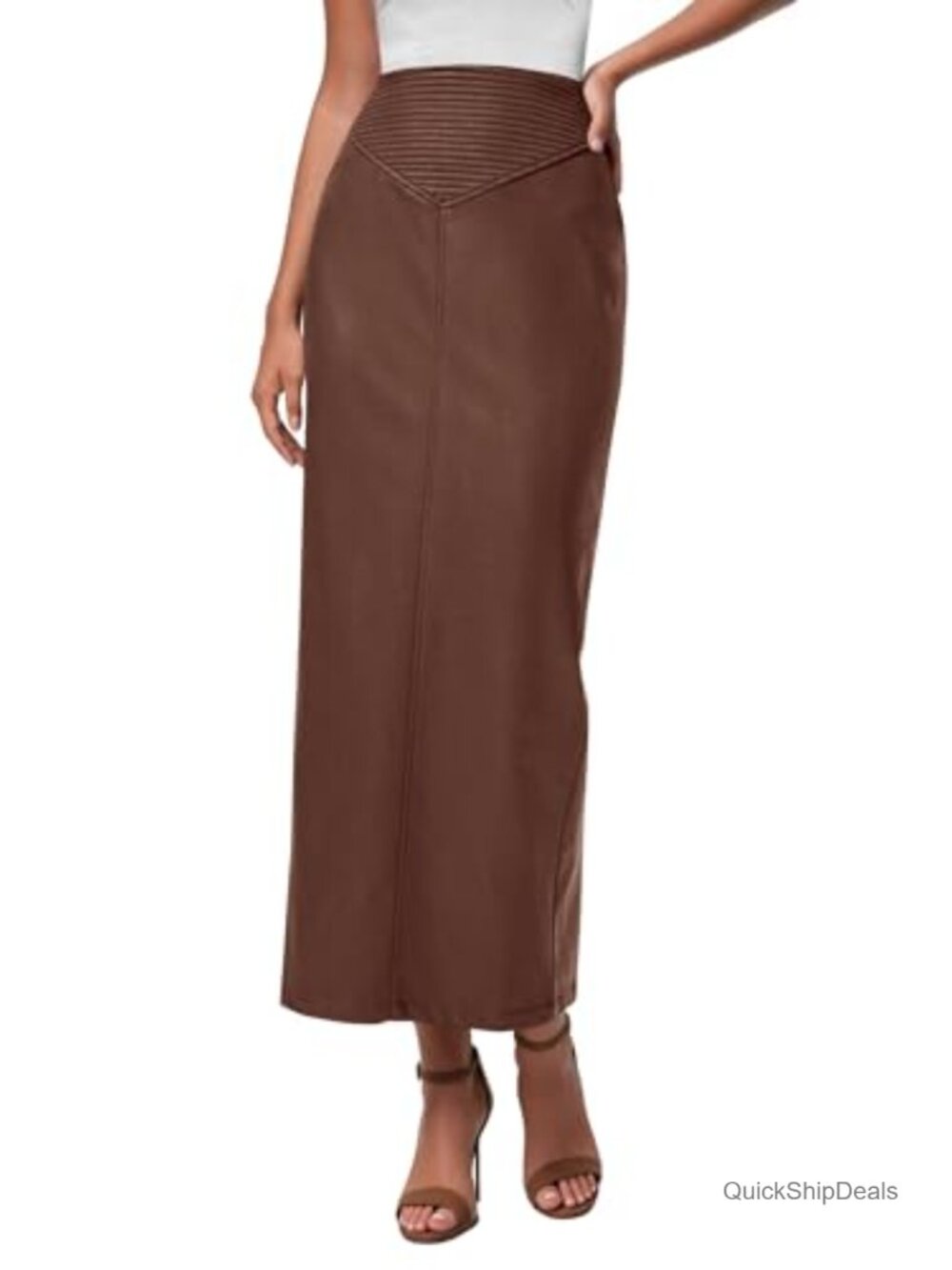 Faux Leather High Waisted Maxi Skirt with Back Slit